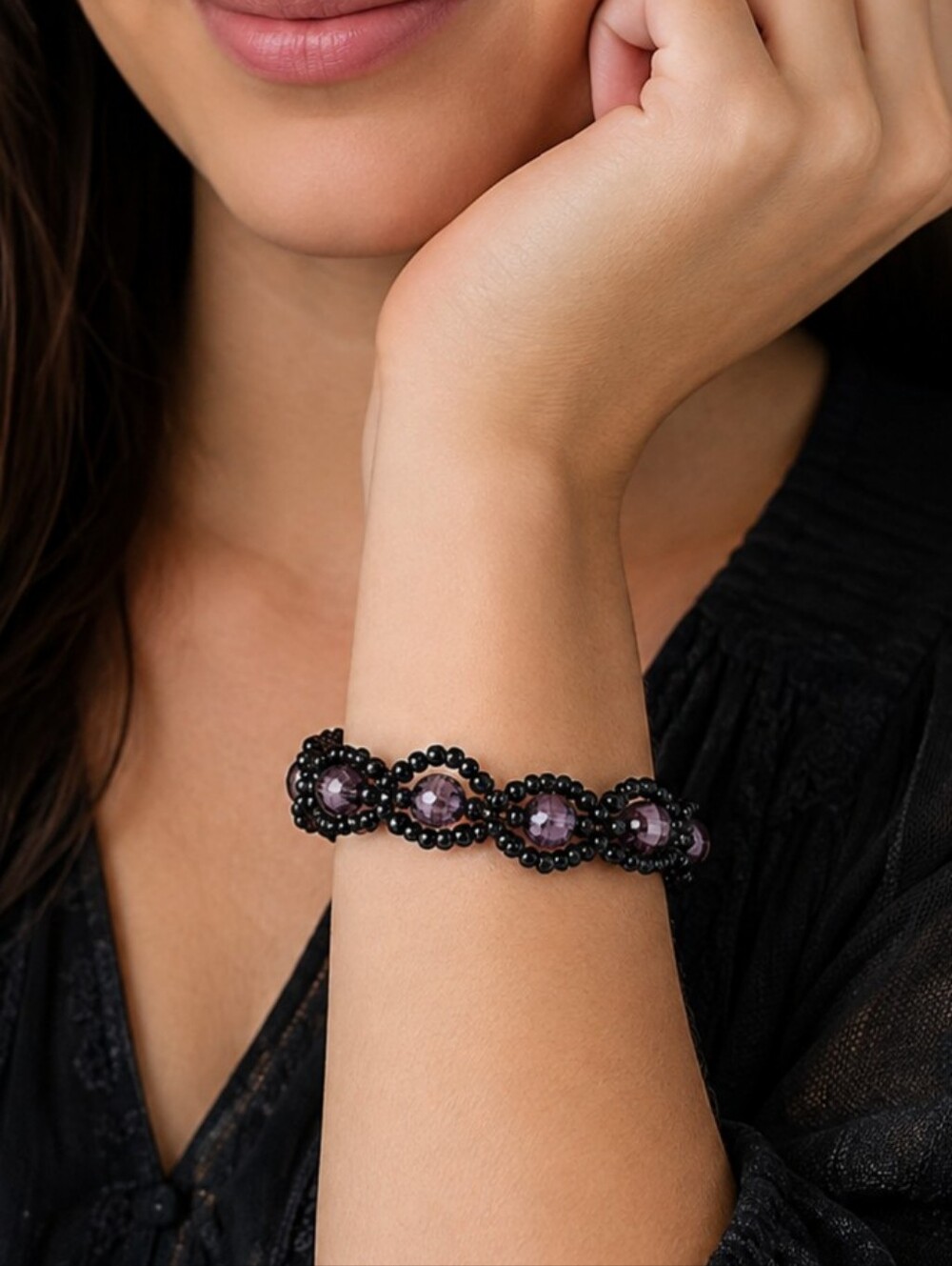 Handcrafted Black And Grey Glass Seed Bead Bracelet